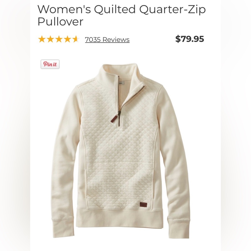 L.L. Bean Off-White Quilted Half-Zip Pullover